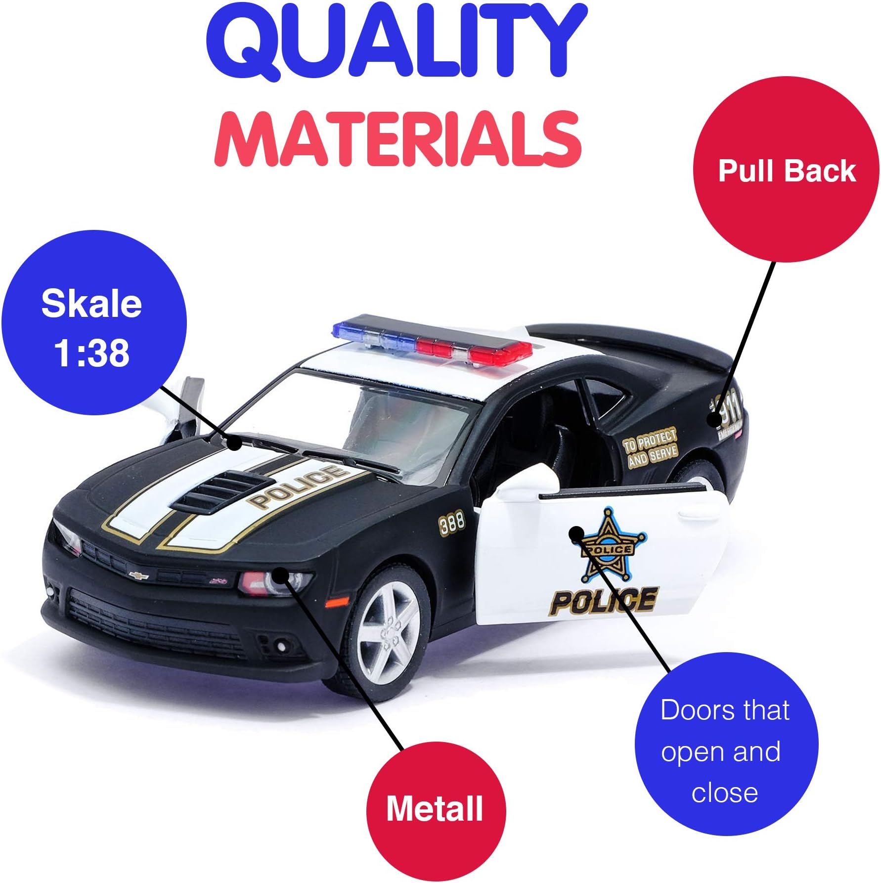 AutoGrad Push Go Police Toy Car | Black Chevrolet Camaro Friction Powered Machine