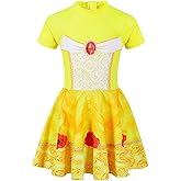 COTRIO Princess Bathing Suit Girls Swimsuit UPF 50+ Rash Guard Short Sleeve One Piece Swimwear Swim Dress Beach Swimming Suit