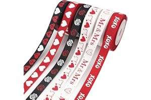 MIDI RIBBON MEEDEE Valentine's Day Ribbon Grosgrain Ribbon 3/8 Inch 6 Rolls 30 Yards Red and Black Ribbon Gift Ribbon Heart Ribbon for Crafts Happy Valentines Day Ribbon Thin Valentine Ribbon for Gift Wrapping