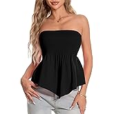 TAIPOVE Tube Tops for Women Smocked Summer Strapless Bandeau Shirts Ruffle Hem Cute Peplum Trendy Going Out Outfit