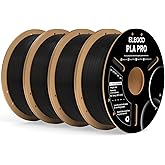 ELEGOO PLA PRO Filament 1.75mm Black 4KG, 30-250mm/s Printing Speed Improved Rigidity 3D Printer Filament Dimensional Accuracy +/- 0.02mm, 4pcs 1kg Spool (2.2lbs)