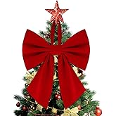 Christmas Tree Topper Bow 16 x 22, Giant Bows Christmas Decorations, Velvet Bow Christmas Wreath for Home Wreath Wall Backdrop Birthday Wedding Party Decor (Velvet Red Bow)