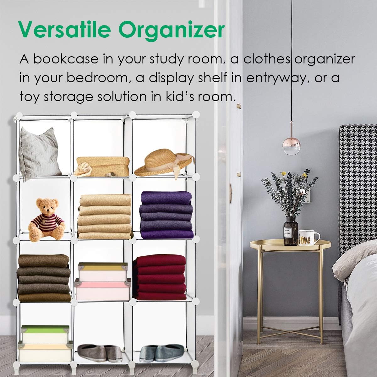 TomCare Cube Storage 12-Cube Book Shelf Storage Shelves Closet Organizer Shelf Cubes Organizer Plastic Bookshelf Bookcase DIY Square Closet Cabinet Shelves for Bedroom Office Living Room, White: Home & Kitchen