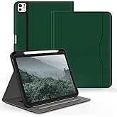 Jarviwiin Case for iPad Pro 11 inch (M5/M4) 2025/2024, Multi-Angle PU Leather Cover for i Pad Pro 11" with Pencil Holder/Hand Strap/Pocket, Auto Wake/Sleep, Deep Green