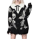 WDIRARA Women's Gothic Graphic Button Down Cardigan Sweaters | Long Sleeve，V Neck, Knit Outerwear