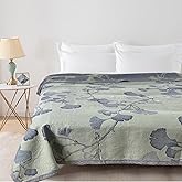 Bifqioy Ginkgo Leaf Cotton Quilt Green Gray Reversible King Size Bedspread Coverlet for All Seasons Lightweight Muslin Quilt Throw Blanket for Bed, Couch(King)
