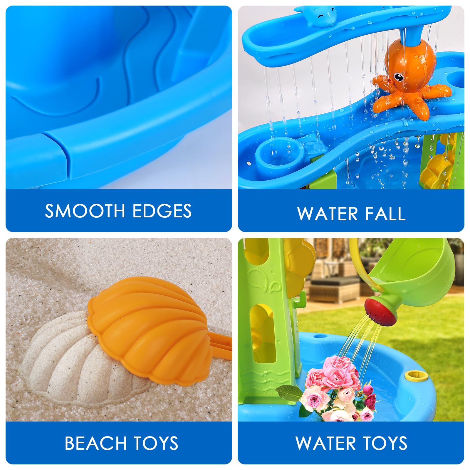 SUPER JOY Water Table for Toddlers 3-5 | 3-Tier Kids Water Table for Outdoors Play | Kids Activity Table Toddler Sand Table with Rain Showers Splash Pond for Boys Girls 3 4 5 6 7 8