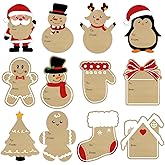 Christmas Gift Tags Stickers, 96 Pcs Christmas Gift Box Labels Stickers, Natural Kraft Paper Self-Adhesive Christmas Name Tags for Xmas Gifts Wrap Presents Box Envelope Decor, 2×3 Inch