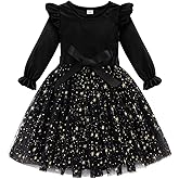 Patgoal Toddler Girls Tutu Dresses Velvet Tulle Dress with Sequin Long Sleeve Holiday Party Fall Winter Dress 2-7Y