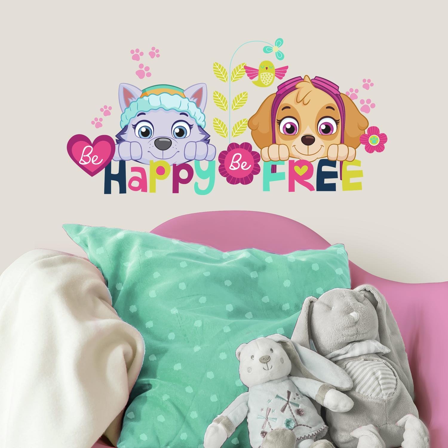 RoomMates Paw Patrol Skye And Everest Be Happy Quote Peel And Stick Wall Decals