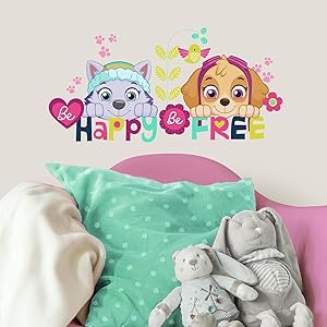 RoomMates Paw Patrol Skye And Everest Be Happy Quote Peel And Stick Wall Decals