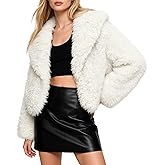 Amazhiyu Women's Faux Fur Crop Coats Long Sleeve Open Front Lapel Furry Jackets
