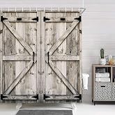 thumbnail image 2 of ZWSMZW Rustic Wooden Board Shower Curtain Western Old Barn Door Vintage Country Farmhouse Retro Rural Garage Plank Dark Brown Bathroom Decor Fabric Curtains With Hooks 70" L X 70" W 2 of 13