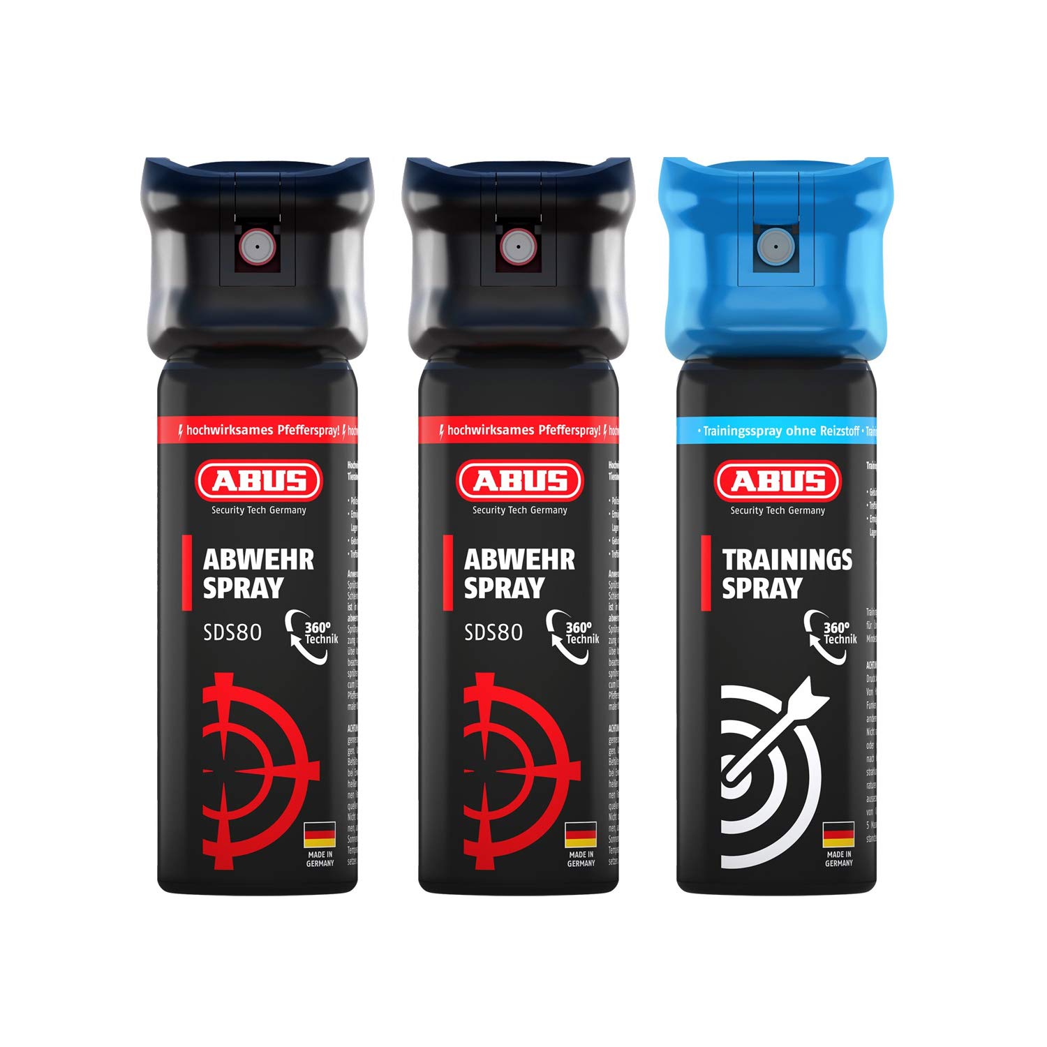 ABUS SDS80 Animal Repellent Spray and Training Spray, Set of 2, Pepper Spray for Self Defence in Animal Attacks, Jet Spray for up to 5 m Range, Works Upside Down