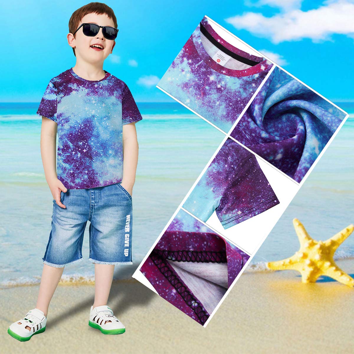 RAISEVERN 3D Printed Galaxy Tshirts Summer Casual Short Sleeve Tees T Shirt for Boys Girls Small