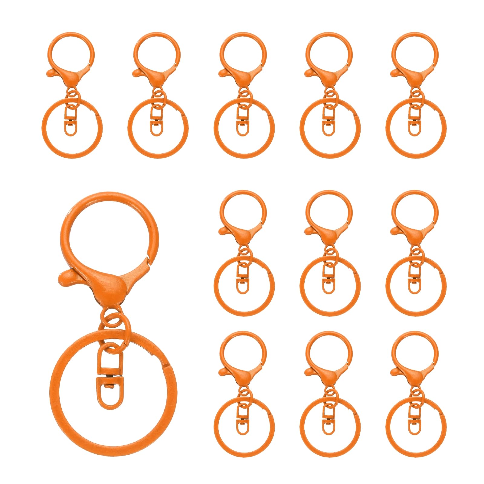 uxcell Lobster Claw Clasps Keychain, 12 Pcs Lobster Claw Clasp Hook with Swivel Trigger Clip and Flat Split Keychain Ring for DIY Craft Key Chain Accessories, Orange
