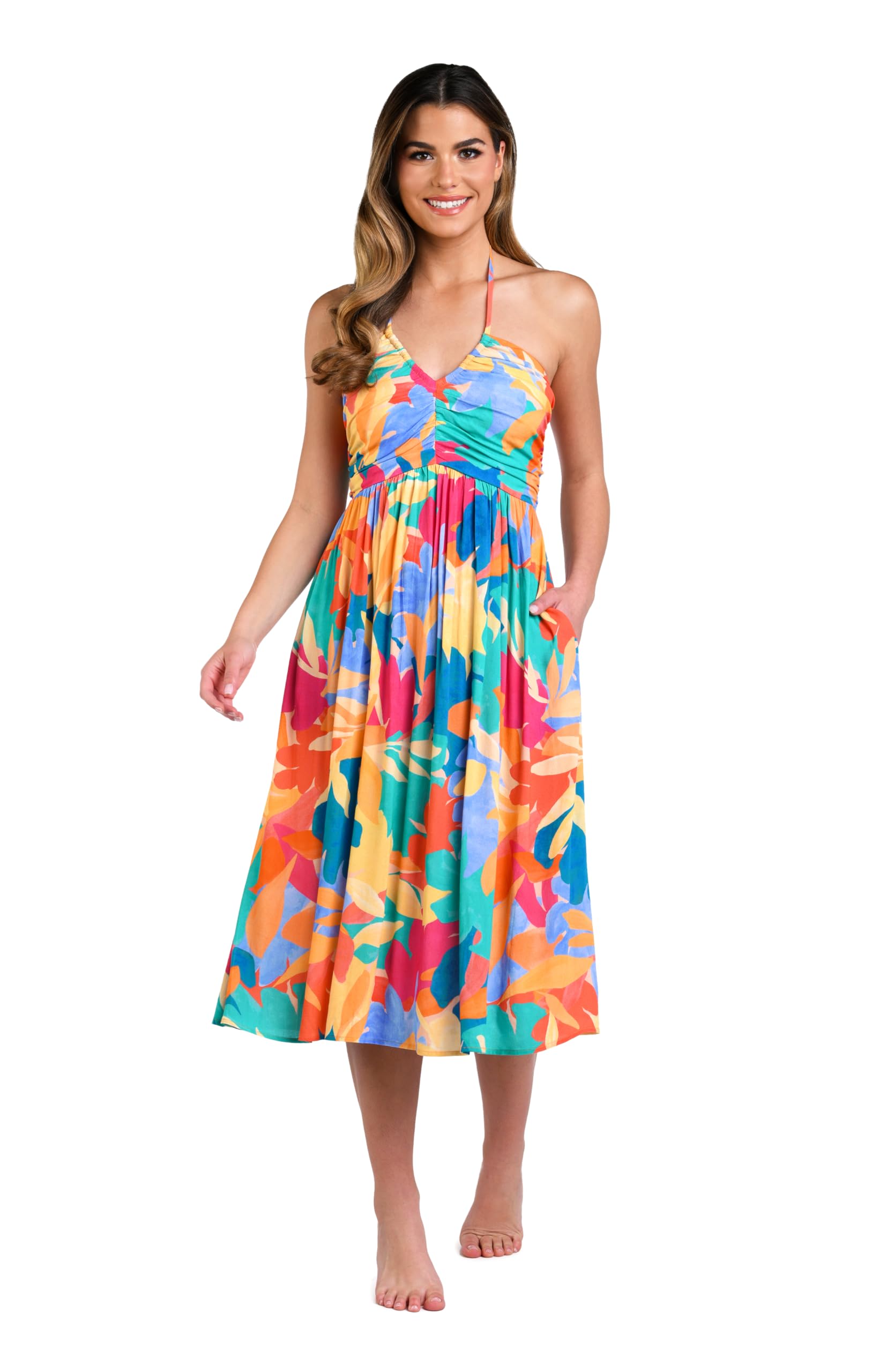 La Blanca Women’s Midi Dress Swimsuit Cover Up, Multi//Fantasy Resort, Large