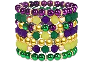 FAERLIIRY Mardi Gras Beaded Bracelets for Women Heishi Stretch Bracelets Mask Fleur De Lis Charm Bracelets Carnival Holiday Preppy Bracelets Jewelry