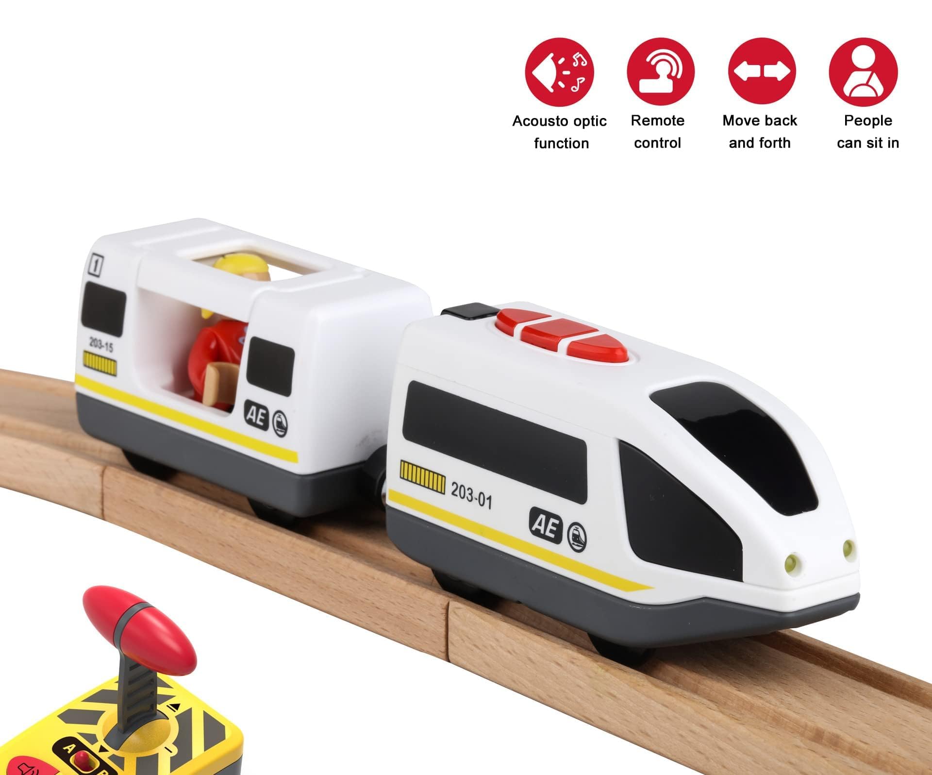 Z MAYABBO Wooden Train Set Accessories Battery Operated Locomotive Trains, Remote Control Train Vehicles for Wood Tracks, Powerful Engine Trains Cars Fits All Major Brands of Railway System