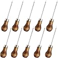 RONYOUNG 10PCS Wooden Handle Gourd Shape Scratch Awl Tool Pin Punching for Leather Pouch Hole DIY Handmade