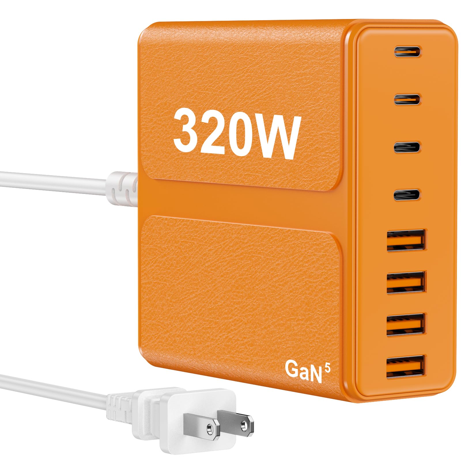 beniflt 320W USB C Charger Block, 8-Port USB C Charging Station PD 65W PC Laptop Fast Charger Adapter for MacBookPro/Air,DELL,iPad,Portable Charging Station for iPhone,Samsung Galaxy (Orange)