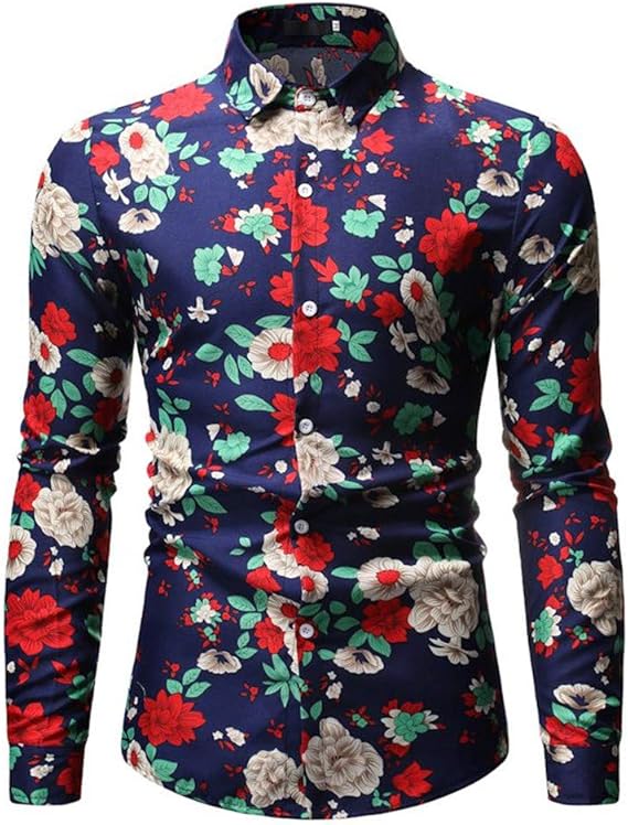 ZZOU Mens Floral Printed Shirt Casual Button Down Long Sleeve Patterned