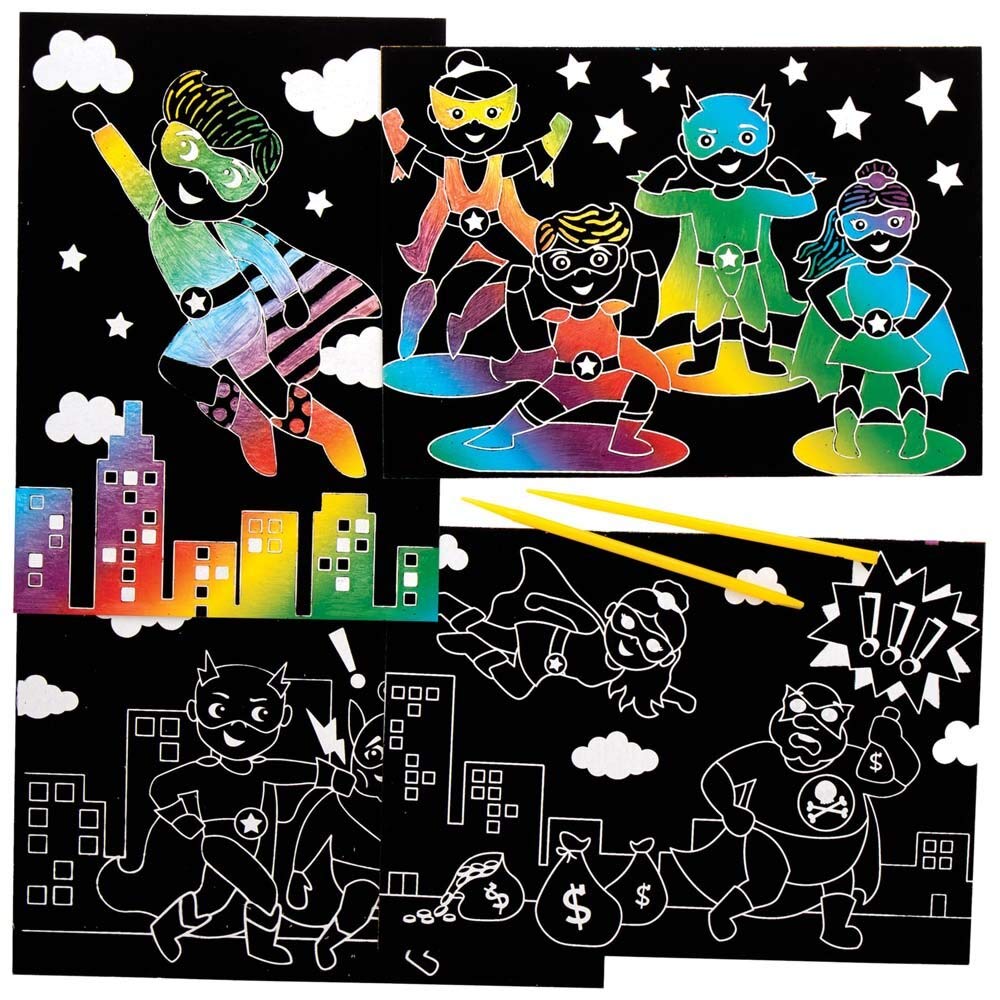 Baker Ross FE426 Star Hero Scratch Art Pictures - Pack of 8, Engraving Art for Children, Creative Activities for Kids, Art Set for Creative Minds — image 1