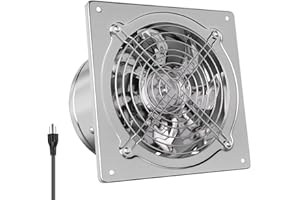 HG Power 6 Inch Exhaust Fan: Kitchen Exhaust Fans with Power Cord Attic vent Fan with Damper Wall Small Fume Extractor Ventilation Fan for Shop Chicken Coop Basement Smoking Room Garage Silver
