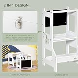 HOMCOM 2 in 1 Kids Kitchen Step Stool with Safety Rail White view 3