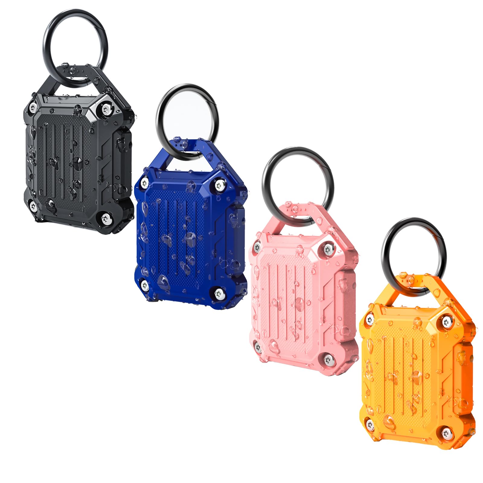 DOVICK- Waterproof Airtag Keychain Holder Case,Screw Full Cover Compatible with Apple Air Tag Tracker Key Ring 4 Pack (Black,Blue,Pink,Orange)