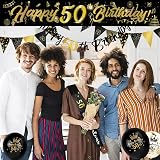 Yontree 14-Piece 50th Birthday Decoration Kit Gold Black Banner Balloons view 5