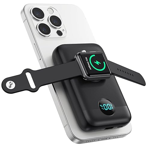 Magnetic Portable Charger 10800mAh,4-in-1 Wireless Power Bank with iWatch  Charger, PD Fast Charging USB C Battery Pack with LCD Display for 