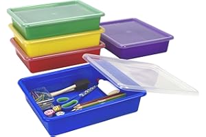 Storex Letter Size Flat Storage Tray – Organizer Bin with Non-Snap Lid for Classroom, Office and Home, Assorted Colors, Pack of 5 (62534U05C)