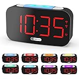 Auto Dimmer Alarm Clock for Bedroom, 7 Color Nightlight, 2 USB Charging Ports, Large Red LED Display for Senior, 3-Level Volu