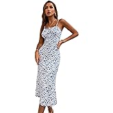 Floerns Women's Floral Print Drawstring Front Sleeveless Cami Midi Dress
