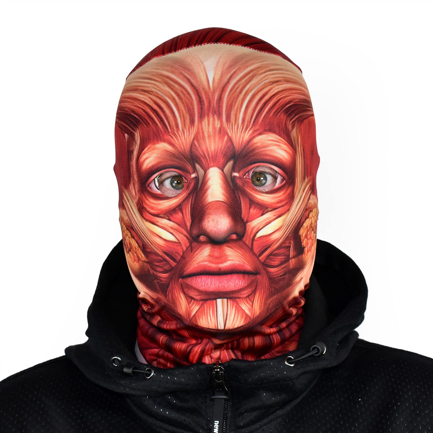 L&S PRINTS FOAM DESIGNS Muscles! 3D Effect Faceskinz Lycra Fabric Halloween Mask | Adult Cosplay Stretchy Face Mask, Multi
