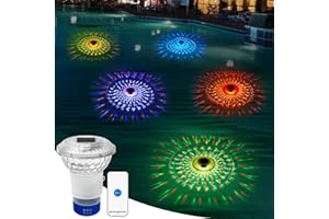 Pugwoy Solar Pool Chlorine Floater,RGB Color Changing Floating Pool Chlorine Dispenser for 4x3” Chlorine Tablets,Easy Opening Anti-Sinking Chlorine Tablet Holder Floater for Pool,Hot Tub,Spa