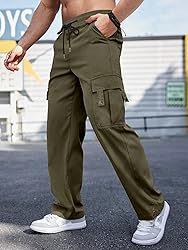 PLEPAN Men's Casual Cargo Pants with Drawstring