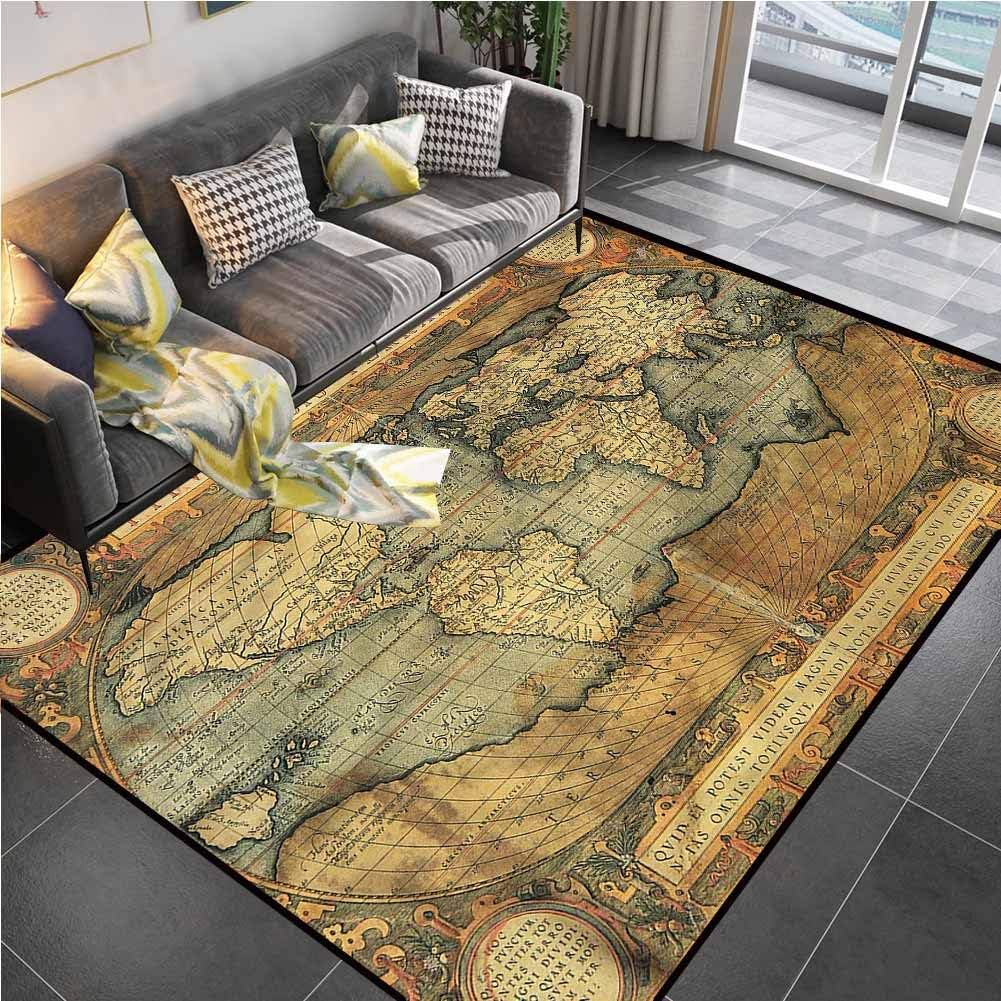 Area Rugs Print Large Carpet Wanderlust,World History Theme Map Bedroom Rug for Living Room Bedroom Playing Room 4'7"x5'2"