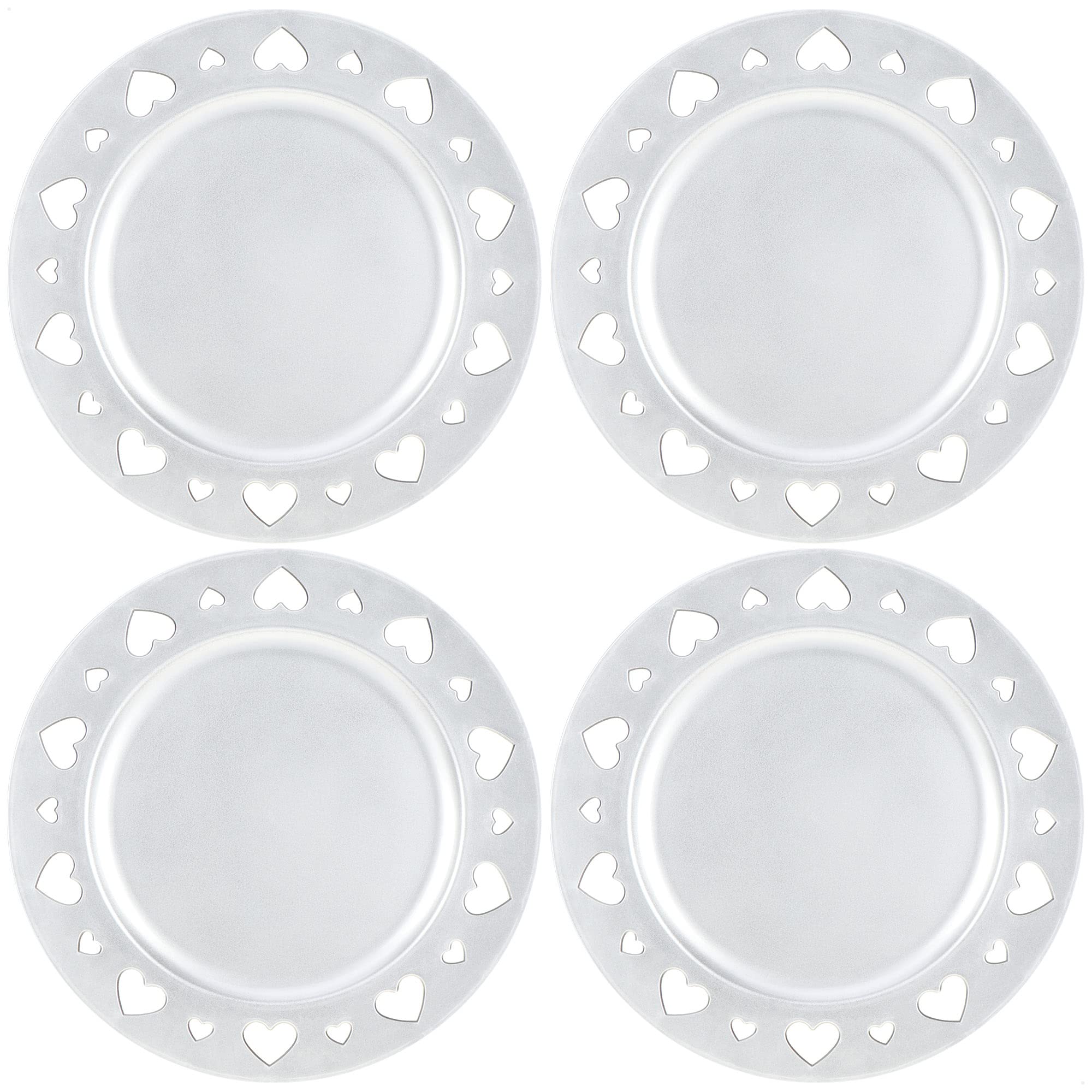 com-four® 4X underplates Silver Glittering with Motif Border - Reusable Saucers - Table Decoration for Weddings and Other Occasions - Ø 33 cm