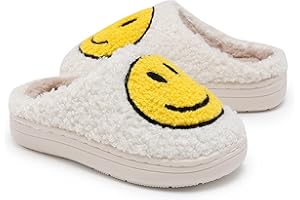 V-CEN Smile Face Slippers for Kids Happy Face Slippers for Girls Boys Soft Plush Warm Slipper Anti-Slip Winter Fluffy House Shoes Soft Memory Foam Comfort Cotton Kids Slippers Indoor and Outdoor