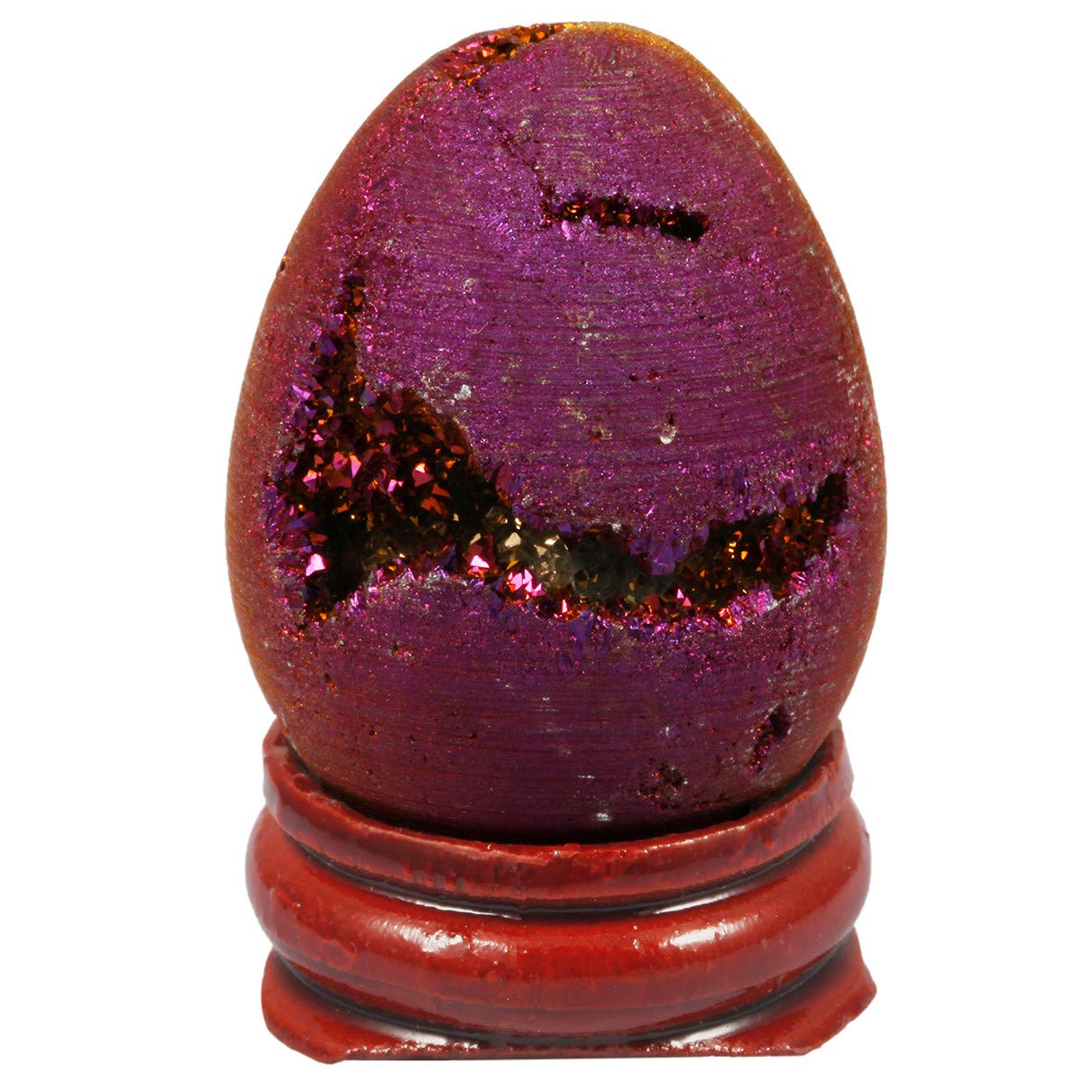 Nupuyai Druzy Agate Geode Crystal Egg with Stand, Light Blue Titanium Coated Quartz Cluster Specimen Spiritual Healing Stone for Home Decor