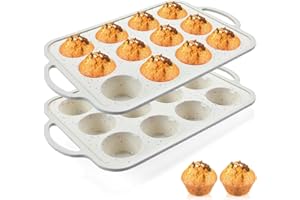 Vinino 2Pack Silicone Mini Muffin Pans, 12 Cups Small Silicone Cupcake Pan with Metal Reinforced Frame, Non-stick Muffin Tray, Cupcake Baking Pan for Oven Dishwasher Safe - Cream