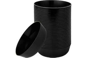 PLASTICPRO [30 Pack 16 OZ Bowls] Edge Collection Black Plastic Party Bowls Premium heavyweight Elegant Disposable Tableware Dishes