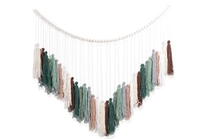 XMGZQ Green Large Macrame Wall Haning,Tassel Garland Decor Jungle Leaves Boho Neutral Sage Green Muted Cotton Wood Bead Tassel Banner for Classroom Nursery Kids Bedroom Baby Shower School Party Desk Decor