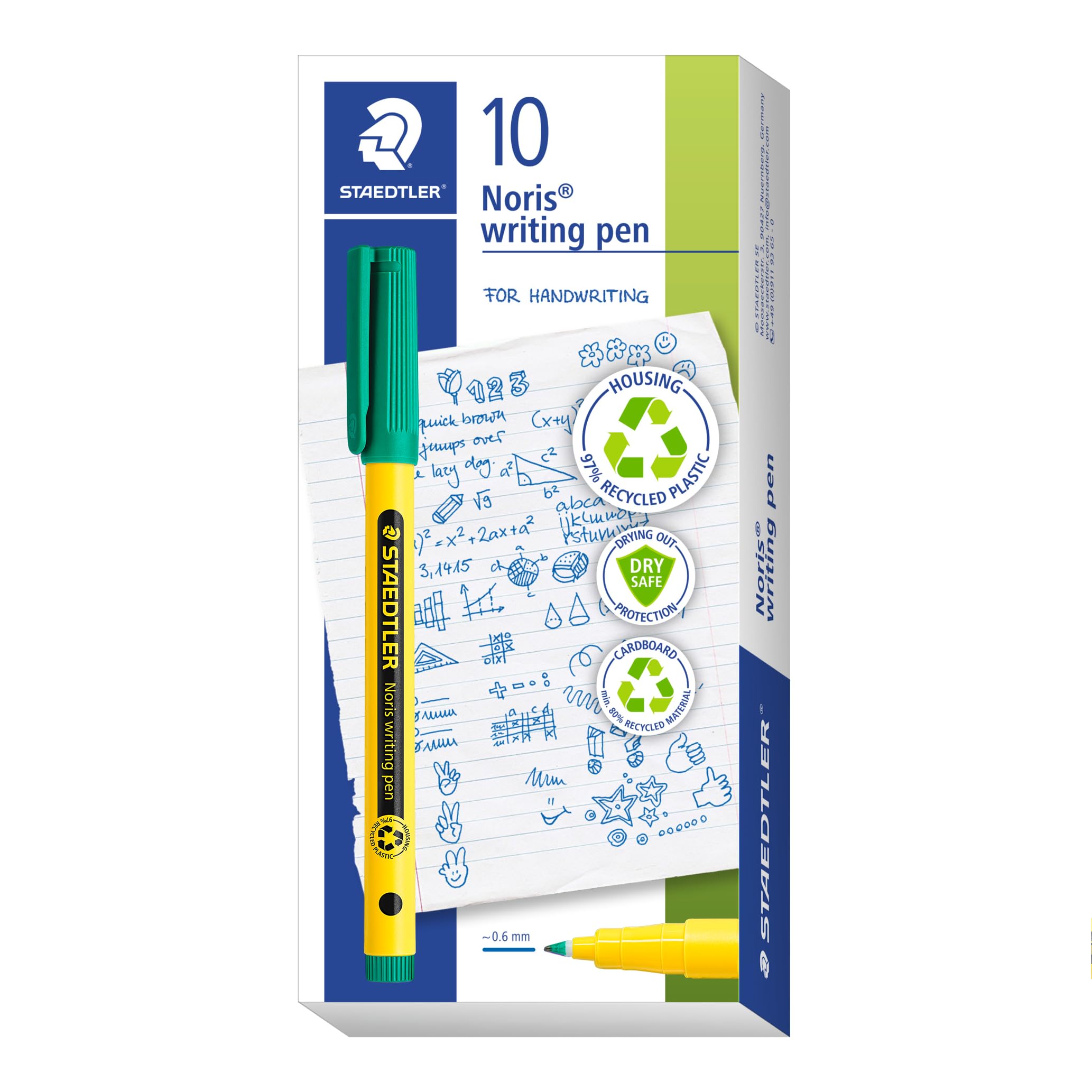 STAEDTLER 307-5 Noris Handwriting Pen - Green (Box of 10)