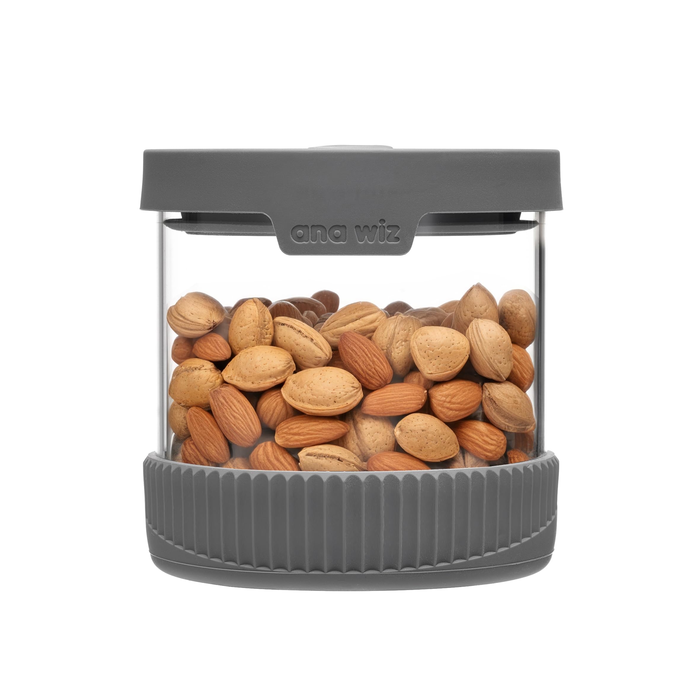 ana wiz Stackable Glass Storage Jar, With Airtight Vent & Silicone Base | Four Sizes & Two Colour Options, Perfect Kitchen Organisation (Charcoal - 500ml)