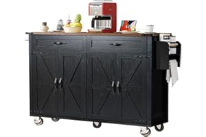 Ceecysaa Kitchen Island with Storage, Rolling Kitchen Island Cart with Charging Station, Adjustable Shelves, 2 Drawers, Towel