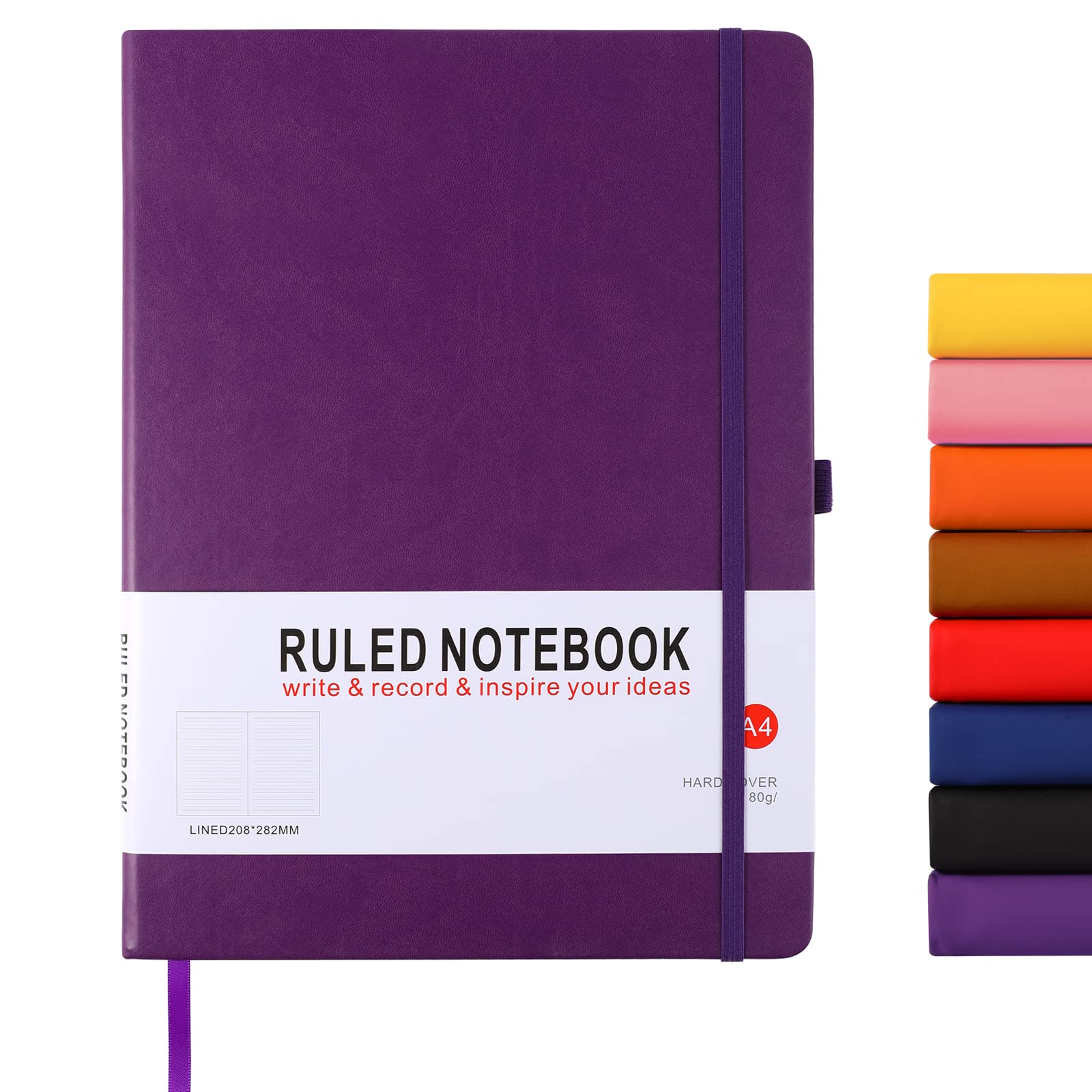 A4 Notebook, Notebook A4 Journal Notebook Hardcover Notepad with Bookmark Composition Notebooks, Pen Loop, and Elastic Closure, 8.3" X 11.18"，Purple
