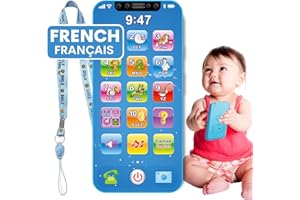 ZeenKind Baby Phone Toy English & French Learning for Toddlers 1 2 3 Years Old, Learn French Francais ABC Numbers Animal Sounds, Interactive Bilingual Cellphone Toy for Kids, Blue